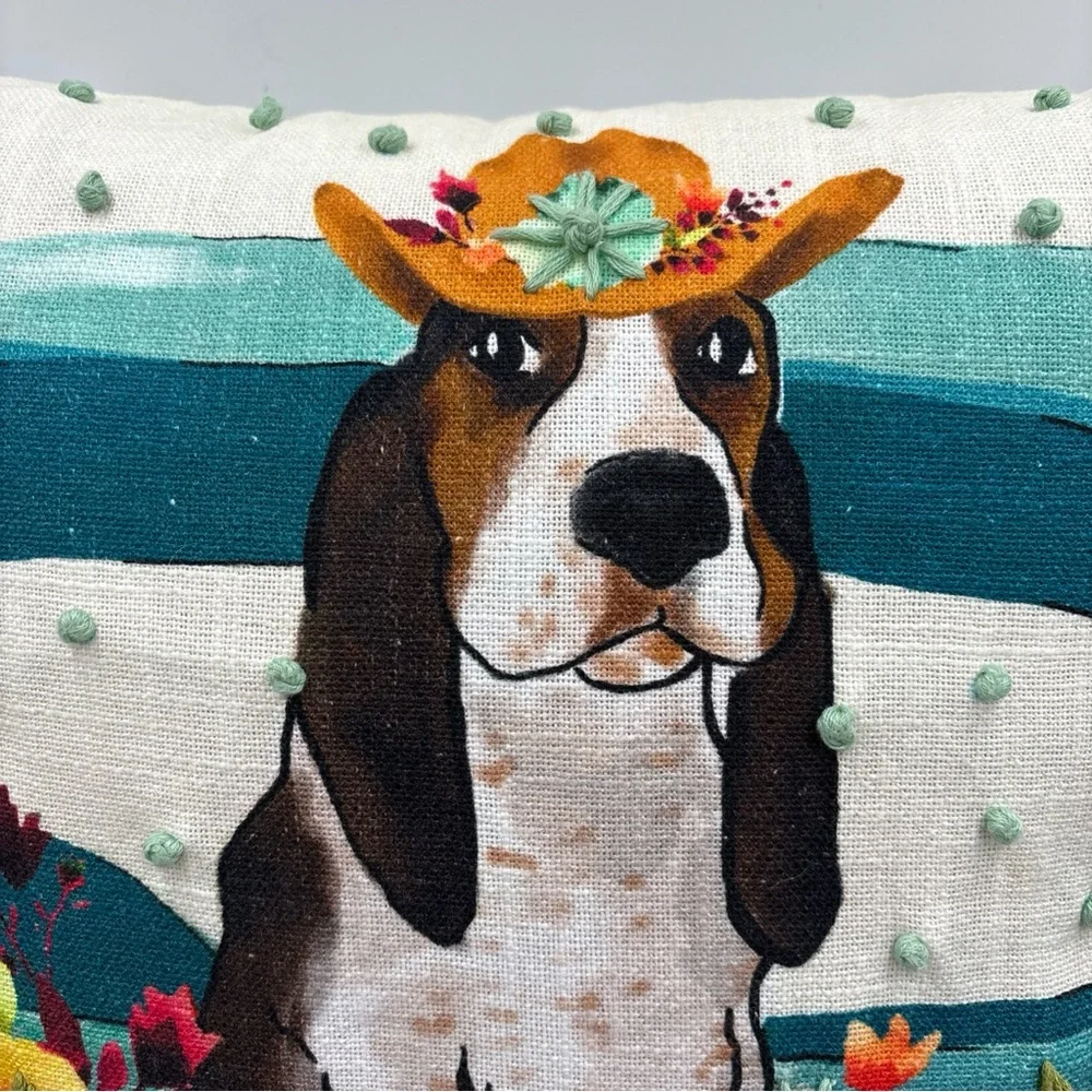 Pioneer Woman Charlie Pillow Bassett Hound Dog Pumpkin Embroidered Fall Truck - Picture 2 of 10